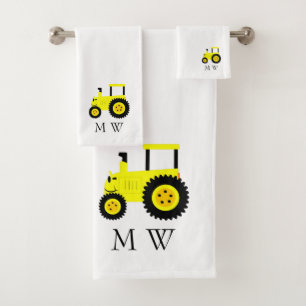 Yellow Tractor Design Monogrammed Bath Towel Set