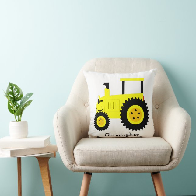 Yellow Tractor Design Personalised Cushion (Chair)