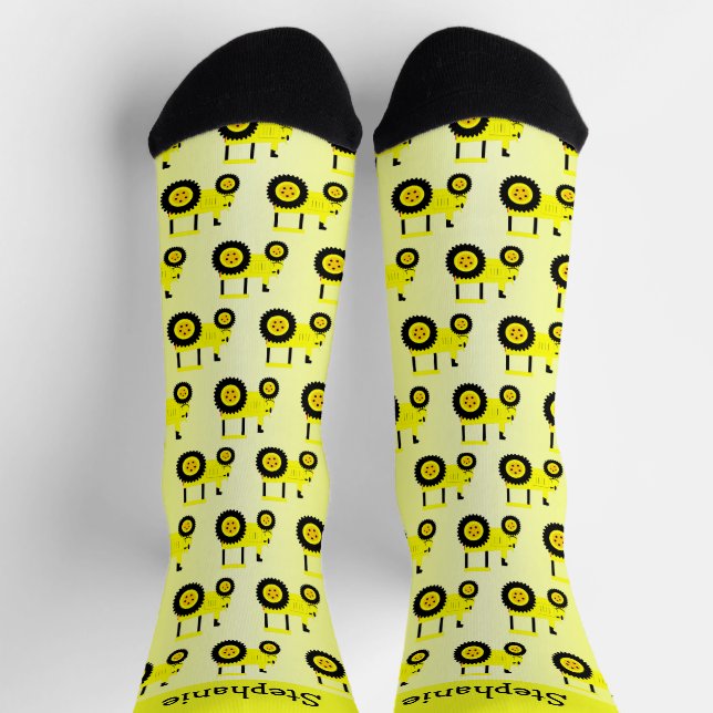 Yellow Tractor Design Personalised Socks (Top)