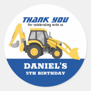 Yellow Tractor for Kids Boys Birthday Party Classic Round Sticker
