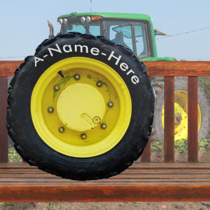 yellow tractor wheel tire  personalised name round cushion