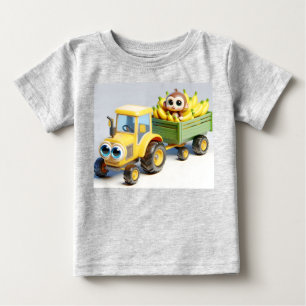 Yellow Tractor with Monkey and Bananas Baby T-Shirt