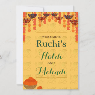 Yellow traditional Haldi and mehndi ceremony  Invitation