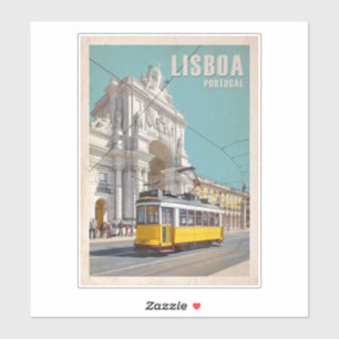 Yellow Tram, Augusta Street Arch. Lisbon, Portugal