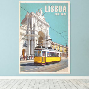 Yellow Tram, Augusta Street Arch. Lisbon, Portugal Canvas Print