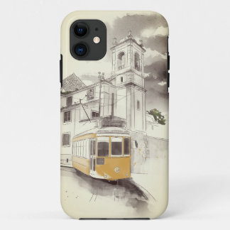 Yellow Tram in Black and White Watercolor Scenery Case-Mate iPhone Case