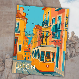 Yellow Tram Lisbon Portugal Travel Art Europe  Postcard