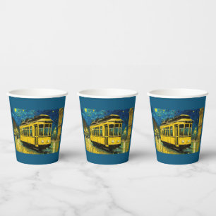 yellow tram on a starry night -Budapest Paper Cups