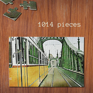 yellow tram on the Liberty bridge -Budapest Jigsaw Puzzle