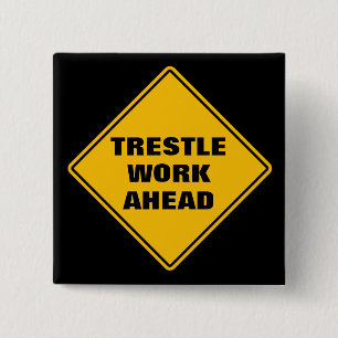 Yellow trestle work ahead classic road sign 15 cm square badge