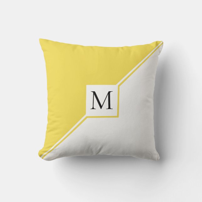 Yellow triangles and monogram modern cushion (Front)