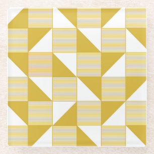 Yellow Triangles: Linear Seamless Pattern. Glass Coaster