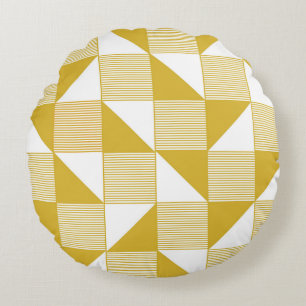 Yellow Triangles: Linear Seamless Pattern. Round Cushion