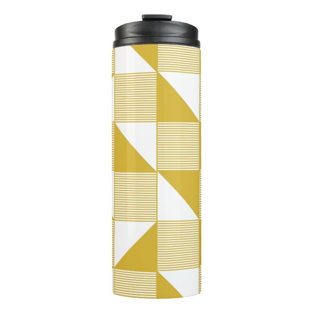 Yellow Triangles: Linear Seamless Pattern. Thermal Tumbler (Front)