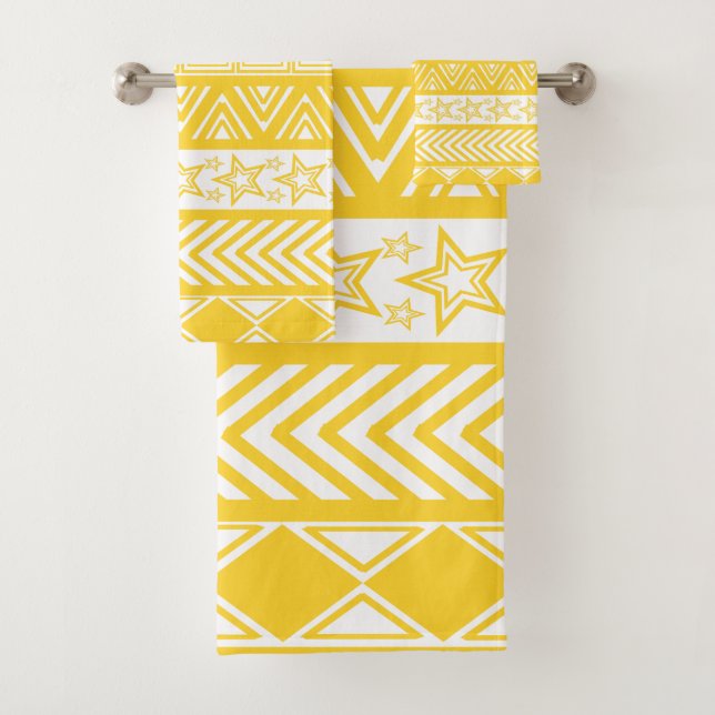 Yellow Tribal Design Bath Towel Set (Insitu)