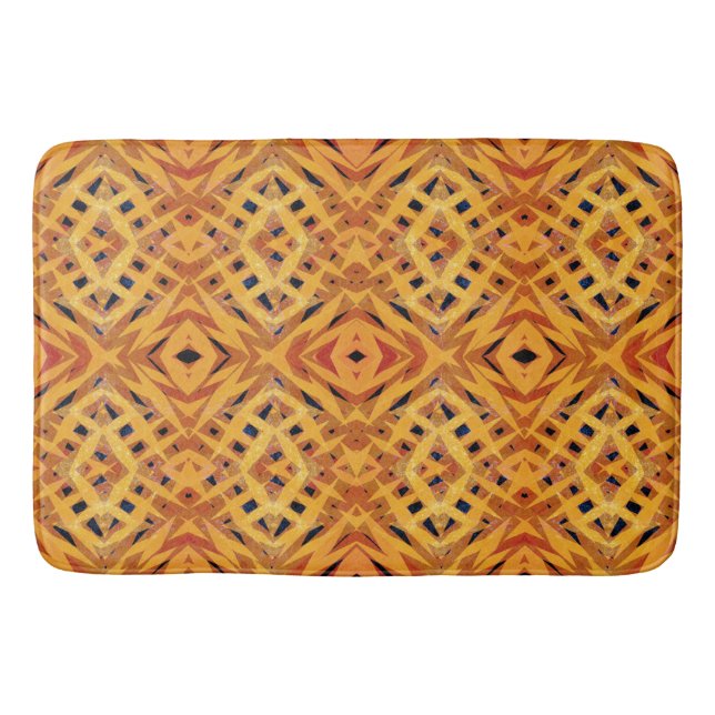 Yellow tribal shapes pattern bath mat (Front)
