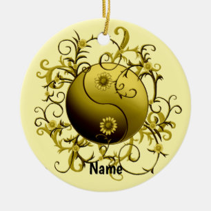 Yellow Tribal Yin Yang Ceramic Tree Decoration