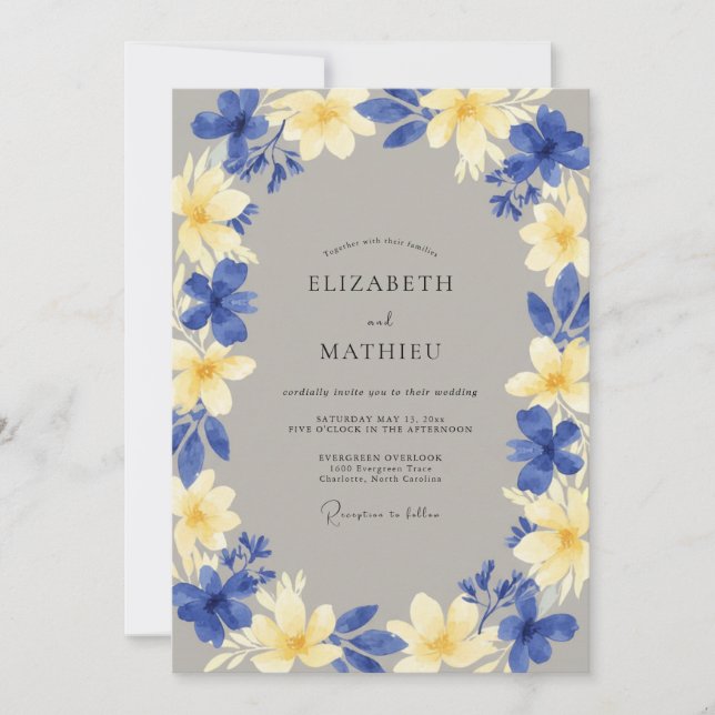 Yellow Tropical Blossom Wedding Invitation (Front)