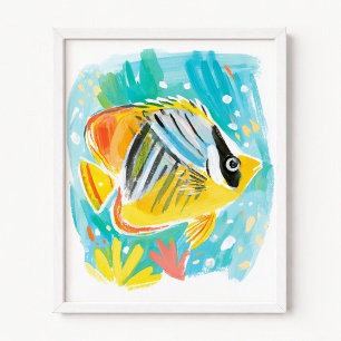 Yellow Tropical Fish Illustration Poster