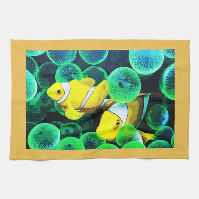 Yellow tropical fish tea towel (Horizontal)