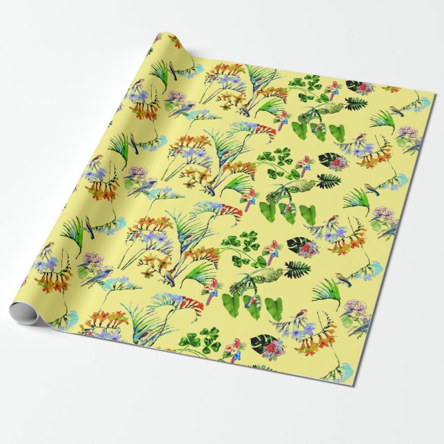 Yellow Tropical Paradise  Wrapping Paper (Unrolled)