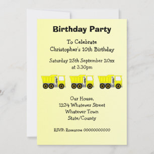Yellow Truck Design Boy's Birthday Party Invitation