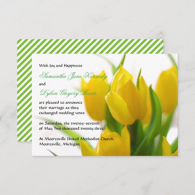 Yellow Tulip - 3x5 Wedding Announcement (Front/Back)