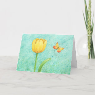 Yellow Tulip and Butterfly Blank Any Occasion Card