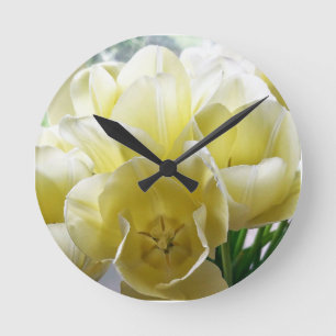 Yellow Tulip Bouquet Round Clock