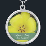 Yellow Tulip Flower Necklace<br><div class="desc">This is a Yellow Tulip flower. Makes a great gift for a loved one. Names and Date can be changed to your own. Just enter them in the text boxes to the right. Check out my other necklaces in my store.</div>