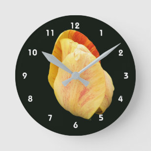 Yellow Tulip Flower Raindrop  Round Clock