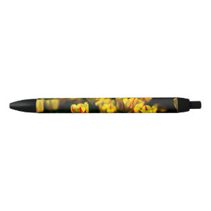 Yellow tulip flowers black ink pen