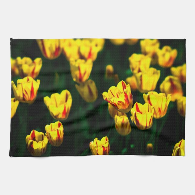 Yellow tulip flowers tea towel (Horizontal)