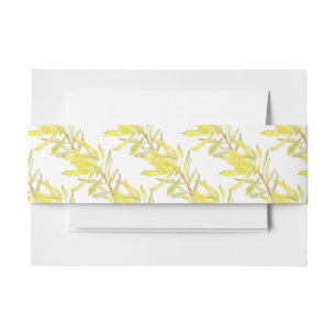 Yellow tulip leucadendron watercolor patterned invitation belly band