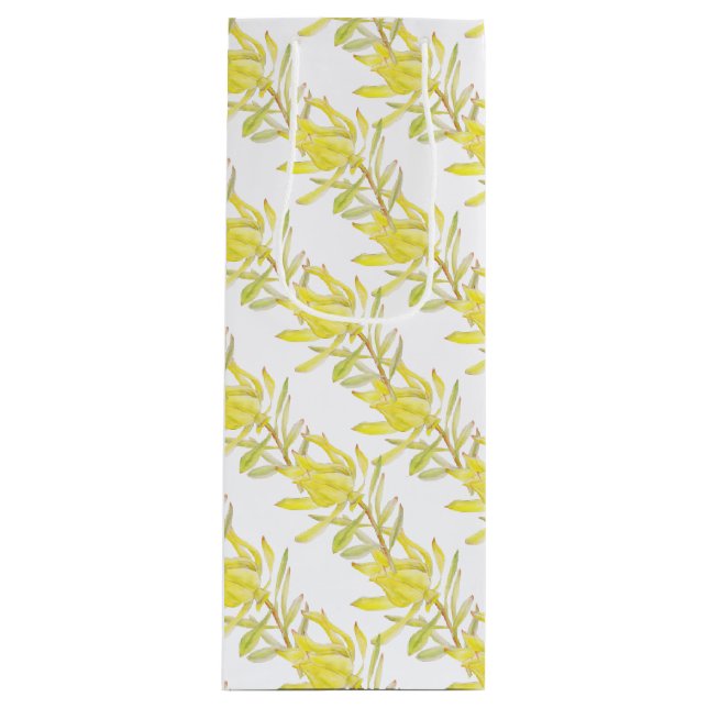 Yellow tulip leucadendron watercolor wine gift bag (Front)