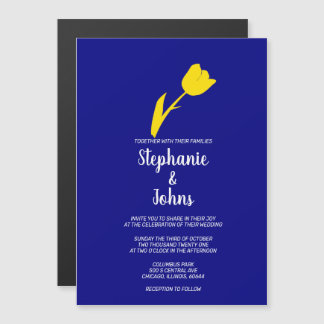 Yellow Tulip Navy Blue Colourful Spring Summer Magnetic Invitation