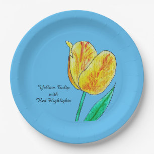 Yellow Tulip Red Highlights Paper Plate