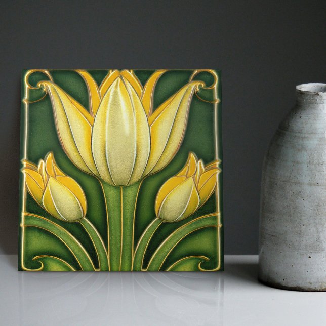 Yellow Tulip Symmetric Wall Decor Art Nouveau Tile (Creator Uploaded)