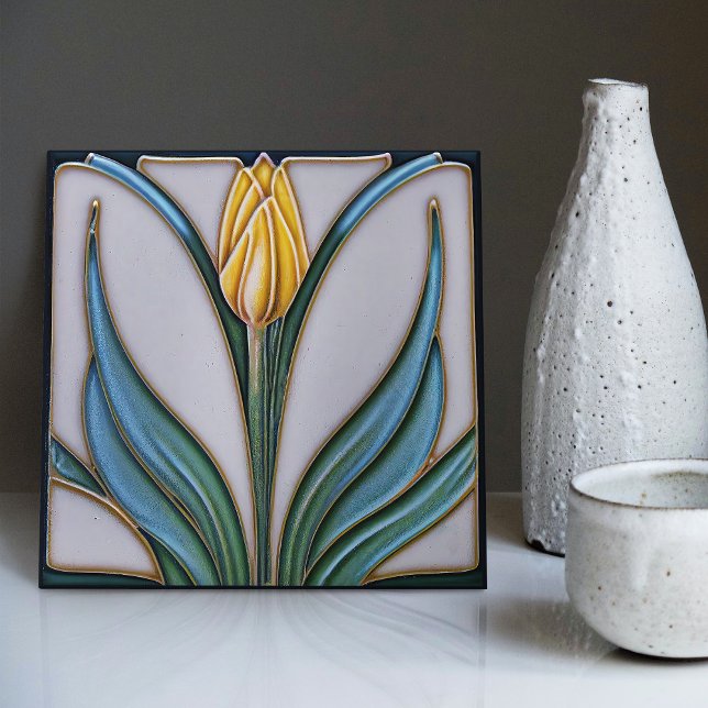 Yellow Tulip Wall Decor Art Nouveau Art Deco Ceram Tile (Creator Uploaded)