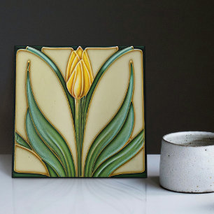 Yellow Tulip Wall Decor Art Nouveau Art Deco Tile
