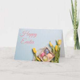 Yellow Tulips and Easter Eggs Holiday Card