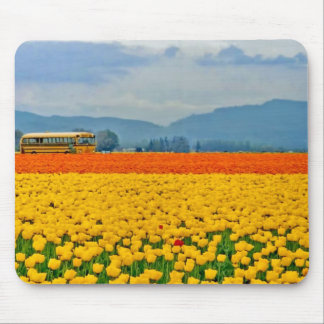 Yellow Tulips and School Bus Mouse Pad