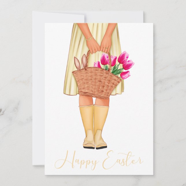 Yellow Tulips Fashion Girl Happy Easter (Front)