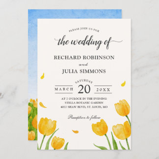 Yellow Tulips Floral Botanical Watercolor Wedding Invitation