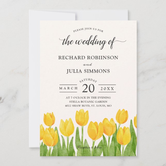 Yellow Tulips Floral Elegant Spring Summer Wedding Invitation (Front)