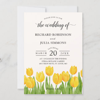 Yellow Tulips Floral Elegant Spring Summer Wedding Invitation