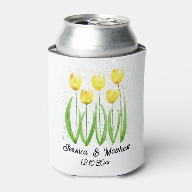 Yellow Tulips floral Spring Rustic Weddings Can Cooler (Can Front)