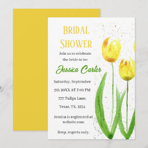 Yellow Tulips Floral Watercolor Bridal Shower  Invitation