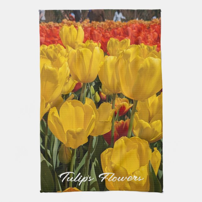 Yellow Tulips Flower Lover Kitchen Tea Towel (Vertical)