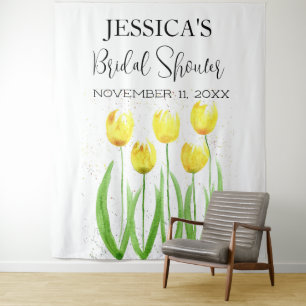 Yellow Tulips Flowers Bridal Shower Welcome Sign Tapestry